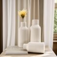 Vase, White Ceramic Vase Set of 3 - Minimalist Modern Home Decor for Desk, Shelf, and Table - Aesthetic Flower Vases for Entryway, Mantle, and Bookshelf (8" H, 6.8" H, 5.7" H)