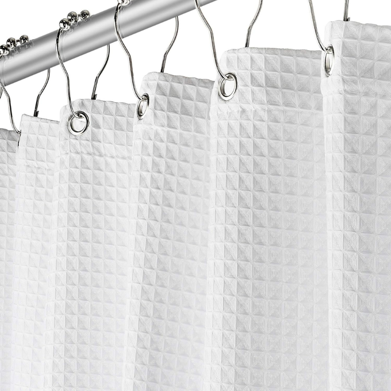 Creative Scents Fabric White Shower Curtain for Bathroom - Spa, Hotel Luxury Matt Waffle Weave Square Design, Water Repellent, 230 GSM Weighty Cloth, 72" x 72" for Decorative Bathroom Curtains