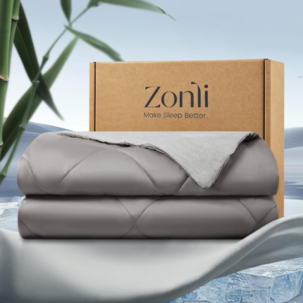 ZonLi Z-Magic Cooling Comforter Queen Size, Hypoallergenic Bamboo Viscose, Lightweight Breathable Soft Summer Blanket for Hot Sleepers, Quickly Cooling Quilt for Night Sweats, All-Season, Grey 90"x90"