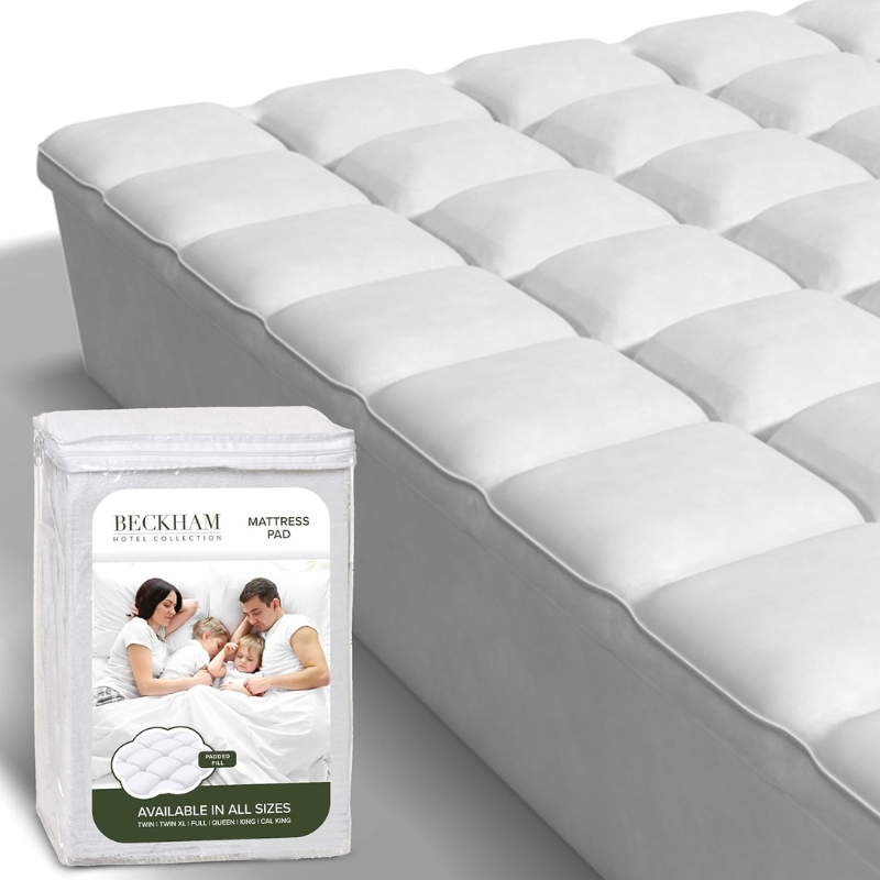 Beckham Hotel Collection Queen Size Hybrid Mattress Protector & Pad - Extra Padded, Thick, Plush, & Fitted Mattress Topper for Bed - Quilted Pillow Top Mattress Cover