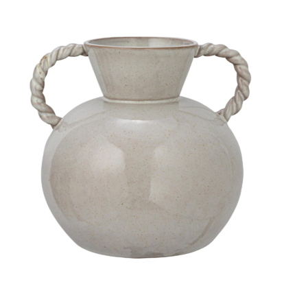 Bloomingville 9.25 Inches Stoneware Vase with Twisted Handles and Reactive Glaze, Cream Color