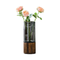 Artistic Wood Glass Vase, 10" H, Wooden Base Cylindrical Flower Vase, Classic Boho Rustic Style for Fireplace Bedroom Kitchen Living Room Centerpieces Office Desk