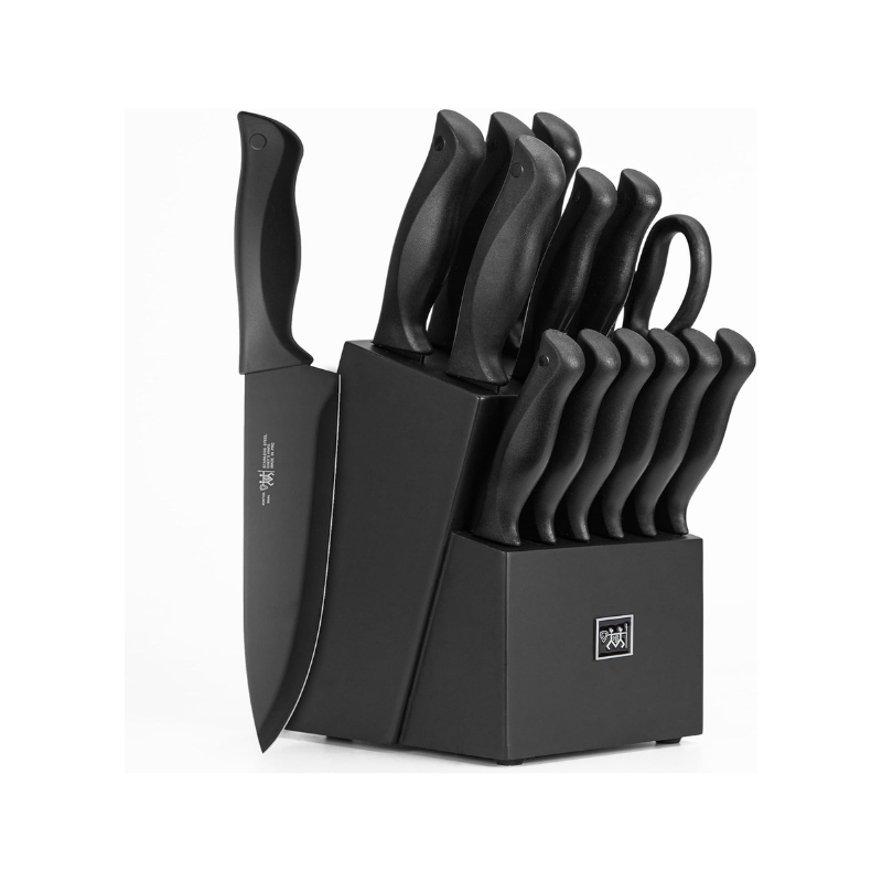 Knife Set, HUNTER.DUAL 15 Pcs Kitchen Knife Set with Block Self Sharpening, Dishwasher Safe, Anti-slip Handle, Black