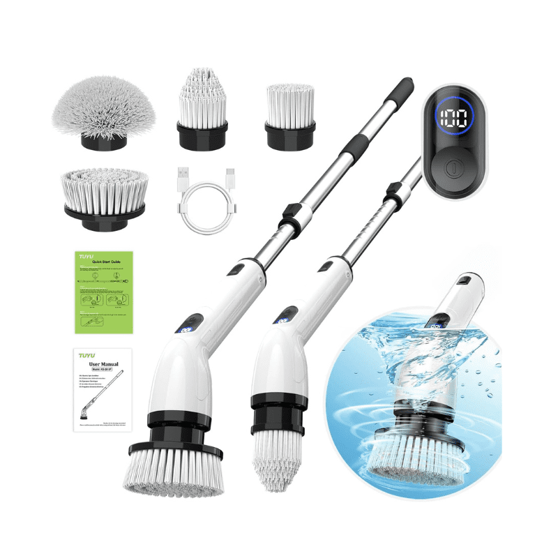 TUYU Electric Spin Scrubber, Full-Body IPX7 Waterproof Bathroom Scrubber with Power LCD Display, Adjustable Extension Handle, Cordless Shower Cleaner Brush for Bathtub Kitchen Wall Cleaning TUYU Electric Spin Scrubber, Full-Body IPX7 Waterproof Bathroom Scrubber with Power LCD Display, Adjustable Extension Handle, Cordless Shower Cleaner Brush for Bathtub Kitchen Wall Cleaning