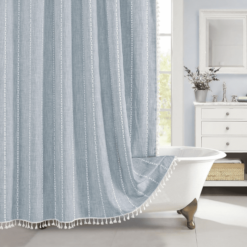 MitoVilla Blue Boho Fabric Shower Curtain, Modern Farmhouse Cotton Linen Shower Curtains for Vintage Rustic Bathroom Decor, Country Tassel Thick Cloth Shower Curtain, 72 x 72 MitoVilla Blue Boho Fabric Shower Curtain, Modern Farmhouse Cotton Linen Shower Curtains for Vintage Rustic Bathroom Decor, Country Tassel Thick Cloth Shower Curtain, 72 x 72